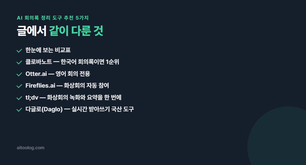 AI 회의록 정리 도구 추천 5가지 핵심 정리 이미지