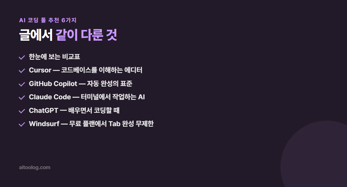 AI 코딩 툴 추천 6가지 핵심 정리 이미지