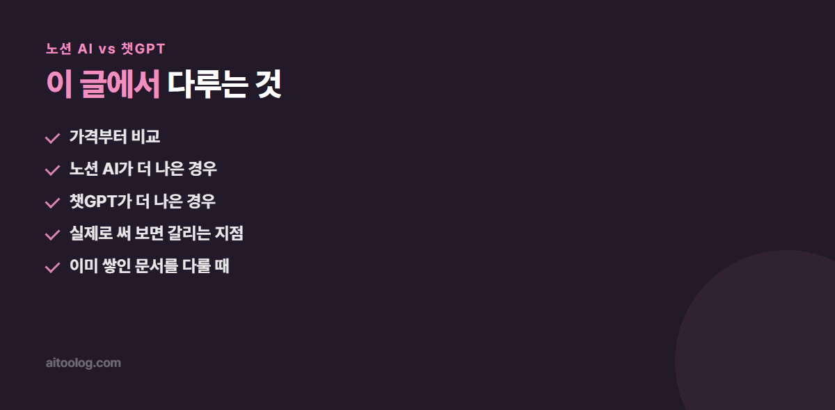 노션 AI vs 챗GPT 관련 항목 정리 이미지